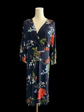 Navy/Orange/Green Floral Print Dress